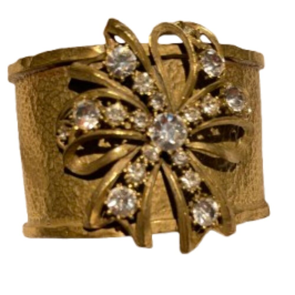 Yosca Vintage Hammered Brass crystal bow cuff statement bracelet - Picture 3 of 9
